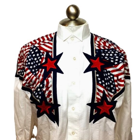 Uncle Sam Flag Tux Shirt Hand Crafted  Small  EUC - Picture 1 of 10